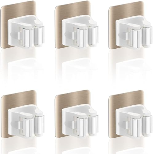 XIANGLONGY 6 Pièces Accroche Balai Mural, Sans Percage Porte Balais Mural, Support Balais Mural pour la Cuisine, L'escalier, La Salle de Bain, Le Garage (Or 6 pièces)