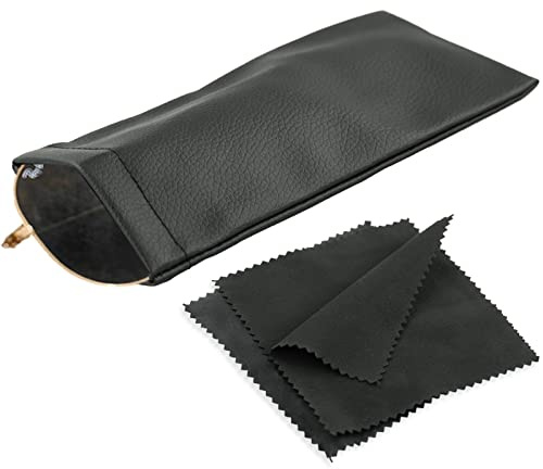 SZCXDKJ Custodia per occhiali, morbida con 2 occhiali, in pelle PU, occhiali da sole, occhiali da lettura, custodia per occhiali, borsa per uomo e donna (nero), colore nero, M