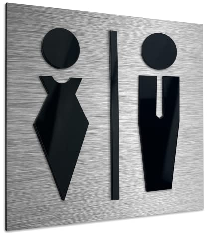 ALÚMADESIGNCO Cartel Baño Hombre Mujer - señal aseos - Señalética aseo Mixtos - Señalización De Baños - Unisex Carteles WC, Placa Metálica/Acrílica para puerta - 120 x 120
