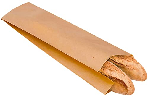 Sacs à pain longs (55 cm) – Sacs en papier kraft brun pour baguette, boulangerie et pâtisserie (100units 55x12cm)