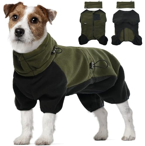 Manteau d'hiver pour chien de taille moyenne - Veste d'hiver chaude - Combinaison de neige pour chien - Pull en tricot avec protection abdominale - Tenue d'hiver (vert armée, M)