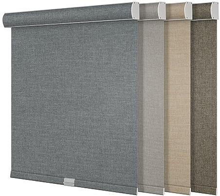 Boolegon Blackout Roller Shades for Indoor Windows, Pull Down Roller Blinds Cordless, Linen Fabric, Thermal Insulated UV Protection Shades for Home Bedroom Office Door, Grey, Custom Size