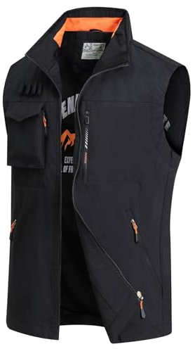MeiLayM Herren Outdoor Weste Sommerzeit Anglerwesten mit Multi-Taschened Weste Schnelltrocknende Jagd Weste Leicht Atmungsaktiv Weste Ärmellose Jacke Lässige Jacken Tops Schwarz,XL
