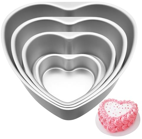 WBJKZJD Aluminum Heart Shaped Cake Pans, 4 inch 6 inch 8 inch 10 inch Nonstick Baking Pan with Removable Bottom Cake Mold for Valentine's Day Wedding Birthday Anniversary, 4pcs