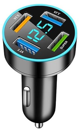 Wonvify Caricabatterie Auto USB 66W, 4 Porte Presa USB a Ricarica Rapida 12V con Voltmetro LED, Caricatore Accendisigari Rapido Universale per i-Phone/Samsung/Xiaomi (Nero)