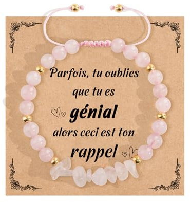 YELUWA Bracelet Pierre Naturelle Femme pour Femme, Ado, Fille, Maitresse, Maman, Sœur, Amie - Bijoux en Quartz Rose pour Noël et Anniversaire