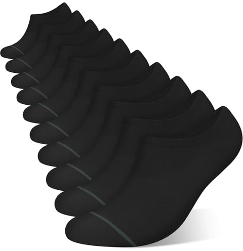 wernies No Show Socks Men 10 Pairs Low Cut Socks Thin Casual Invisible with Non Slip Grips 6-10 Black