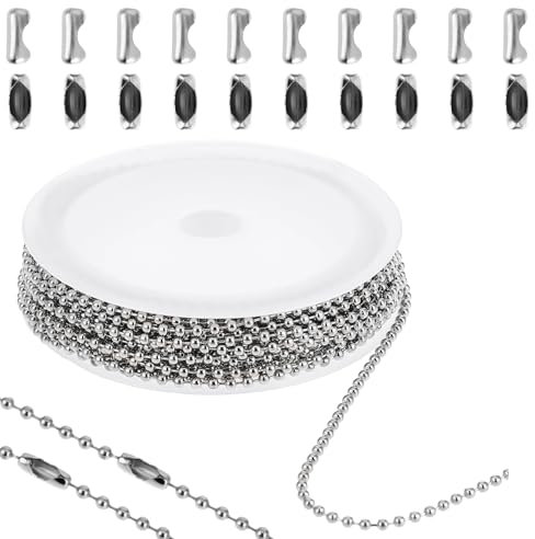 ZEYIYER Catena a sfere in acciaio inox da 5 m, 2 mm, catena a sfere in acciaio inox con spina abbinata, per collana fai da te, bracciali, portachiavi, creazione di gioielli fai da te, argento