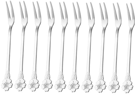 SHOWERORO 10 Pezzi forchetta da frutta in acciaio inox bastoncini di cibo per feste forchette da cibo forchette dolce forchettine dolce stuzzicadenti gadget da cucina da aperitivo