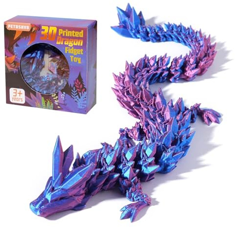 Fonyiunce Drake med 3D-tryck, ledade drakar, fullt rörlig kristalldrake skrivbordsleksak, 3D-tryckt drake, leksak för vuxna och barn