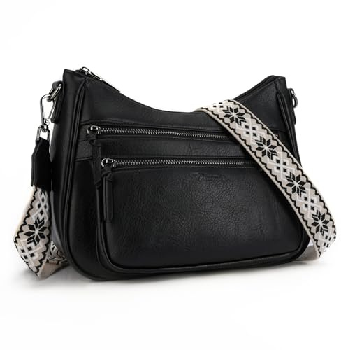 VIMUTI Sac à bandoulière tendance en cuir pour femme, sac à main multi-poches, sac à main de voyage léger, 05 - Noir, Medium, Sac à main à bandoulière pour femmes
