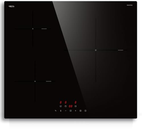 Plaque Induction 3 Feux Encastrable avec Fonction Boost, 6680W 59 cm, STARCHARTS Plaque de Cuisson Electrique avec Italy ILVA Glass, Verrouillage Enfant, Pause, 9 Niveaux de Puissance,Minuterie 99 min