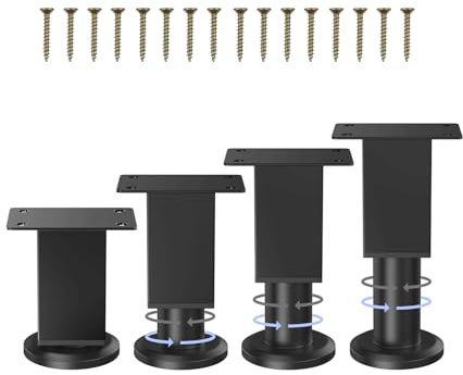 COEWUR 4 Pezzi Gambe per Mobili Regolabili in Altezza 8cm-12cm Nero Piedini per Mobili Quadrati in Metallo per Comodino Armadio Divano Mobile TV Letto Mobiletto del Bagno