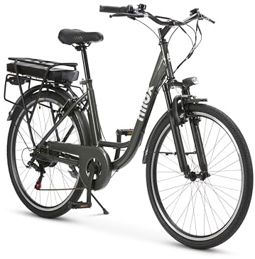 Nilox J5 PRO Bicicleta Eléctrica, Autonomía 65km y Velocidad 25 km/h, Motor Trasero 250 W y Batería Litio Extraíble 10 Ah, E-bike con Suspensión Delantera y Pantalla LED 5 Niveles, Verde