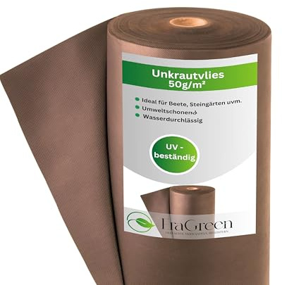 EraGreen Premium Toile anti-mauvaises herbes 1,6 m x 50 m - Vlies de jardin 50 g/m² en brun, perméable à l'eau, stabilisé aux UV Idéal pour jardin, jardinière surélevée, serre, film de paillis, toile