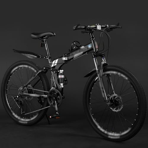 Folding Mountain Bike, 24/26/27.5 Inch Folding Bike for Adult 21-Speed, Spoke Wheel, Dual Disc Brakes, Dual Suspension, Folding Bicycle for Men and Women E,24 inch