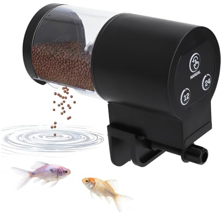 Distributeur Automatique Nourriture Poissons Aquarium,100ml, 7 Niveaux Minuterie 12/24h - Ultra Silencieux Fonctionne à Piles Installation Facile pour Maison et Bureau(Aucune Pile Incluse)