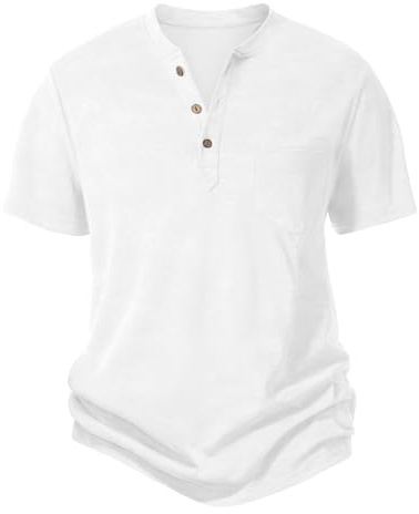 Voqeen Maglietta Uomo Cotone Estiva Henley T-Shirt Manica Corta Maglia da Lavoro Basic Tshirt con Tasca Scollo Rotondo Relaxed Fit