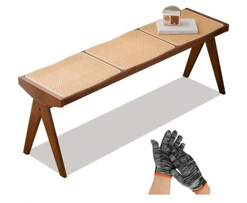 Generico Panca in Legno Massello 40/86/128/138 Cm, Panca Scarpiera da Ingresso Rustica, Sgabello Poggiapiedi da Pranzo con Gambe A V, Piccola Panchina per Soggiorno Corridoio(Walnut,86 cm/33.86 in)