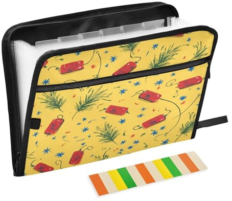 susiyo Firecracker Bloom Motif Accordion File Organizer,13 Pockets Expanding File Folder with Zipper,A4 Letter Size Portable Accordion Expanding File Folders with Colour Labels for Home Office School