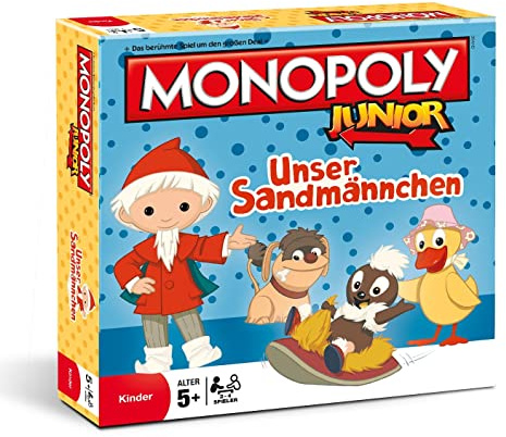 Monopoly Junior Unser Sandmännchen mit Top Trumps Quartett Booster Pack - ab 5 Jahre 2-4 Spieler - Deutsch