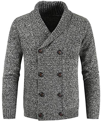 Sliktaa Gilet Cardigan Veste pour Hommes Bouton Grosse Maille avec Col Droit Slim Fit Manteau - XL - Gris