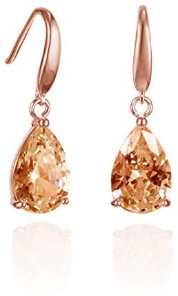 namana hellrosa Tropfen-Ohrringe für Damen, Roségold ohrhänger mit pink Steinen im Birnenschliff, rosa hängende Ohrringe für Frauen, Rosegold Ohrringe Damen, Damenohrringe mit Geschenkbox