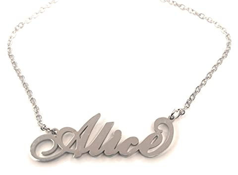 SiLo Bijoux COLLANA DONNA NOME NOMI IN ACCIAIO INOX 316L ANALLERGICO PERSONALIZZATA CATENINA CON CIONDOLO LUCIDO CATENINA REGOLABILE ALTA QUALITA' - CONFEZIONE REGALO INCLUSA (ALICE)
