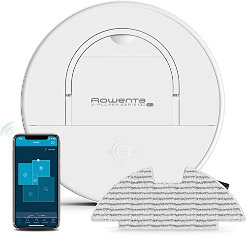 Rowenta X-Plorer Serie 130 AI, 4-in-1 Wisch- & Saugroboter flach mit nur 8 cm, Laser + Kamera-Navigationssystem, 4 Reinigungsmodi, 120 Min. Laufzeit, 3 Std. Ladezeit, 0,7 L Staubbehälter, RR9067