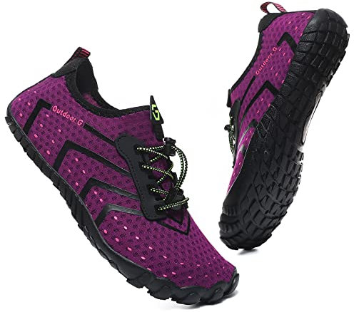 Wasserschuhe Badeschuhe Damen Herren Strandschuhe Schnell Trocknend Drainagelöcher Strand Schwimmschuhe Meeresschuh Surfschuhe Poolschuhe Unisex Barfußschuhe für Kajakfahren Fitnessstudio Lila EU39