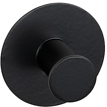 WENKO Patère murale Celano, crochet de vestiaires rond en acier inoxydable, patère entrée, autocollante, fixation sans perçage, Ø 5 x 3,3 cm, noir mat