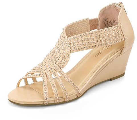 PIZZ ANNU Sandali Donna Estive Con Zeppa Strass Scarpe Eleganti Comodi Sandalo Estivo Ballo Sposa Nude EU 39
