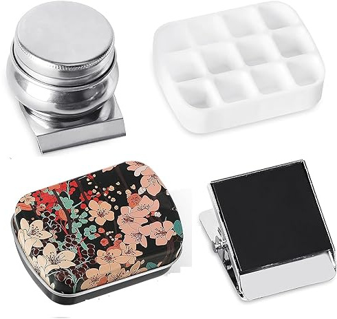 Palette portable en métal pour aquarelles, 12 godets, mini boîte en métal avec clip magnétique et godet à eau, kit de croquis