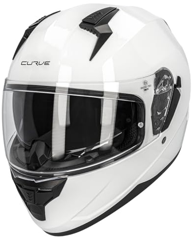 Casco Moto Integral Curve Lead Blanco Brillante, Material ABS, Visor Solar Ahumado, Cierre micrométrico, Adultos, Hombre y Mujer, ECE 22.06 (XL)