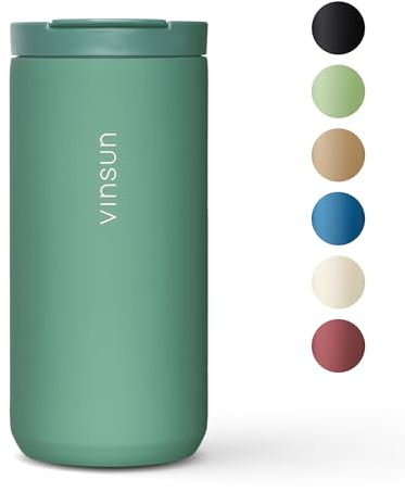 Vinsun Thermobecher Kaffee to go 380ml - Edelstahl, auslaufsicher, warmhaltend - Heiß & Kaltgetränke - grüner Kaffeebecher mit Deckel für Reisen, Uni, Büro