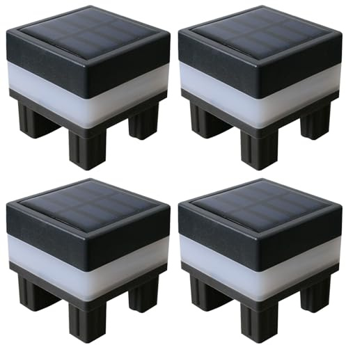 NASSMOSSE Solar Post Cap Lights, 4Pcs Waterproof Fence Post Solar Lights 2 Colors Lights Solar Post Lights Outdoor Deck Column Cap Lamp for Flat Surface Patio Garden Decor