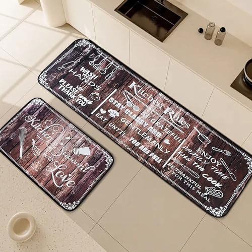 Fecialy Juego de 2 alfombras Antideslizantes y felpudos de Cocina, alfombras antifatiga duraderas, felpudos Lavables para Cocina, Comedor, salón，40x60+40x120cm