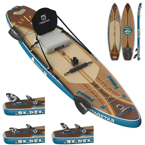 iTAOSTAR Wild Planche de Paddle Gonflable 335x91cm/350x86cm/381x84cm avec Siège, Équipement Sup Premium Tout-en-Un - 5 Ailerons sur Mesure, Paddleboard Stable pour Jeunes/Adultes de Tous Niveaux