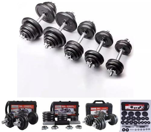 Adjustable Cast Iron Dumbbell Barbell Set - 15kg, 20kg, 30kg, 50kg Weight Set for Men & Women with Spinlock Bars & Plates (50, Kilograms)