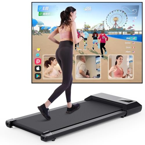DeerRun Walking Pad Raceable,Laufband für Zuhause bis 136kg, Laufband Schreibtisch mit Pitpat App, Treadmill Leise 2,5PS mit Professionelle Trainingskurse & Multi-Runner-Rennen