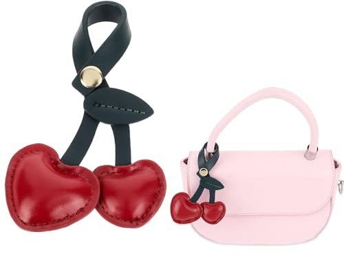 1 Stück Schlüsselanhänger Cherry Bag Charm Kirsch Taschenanhänger,Leder Schlüsselanhänger taschen anhänger PU-Anhänger Mode Pu Leder taschenanhänger für Geldbörsen Handtaschen Geburtstagsgeschenke-Rot