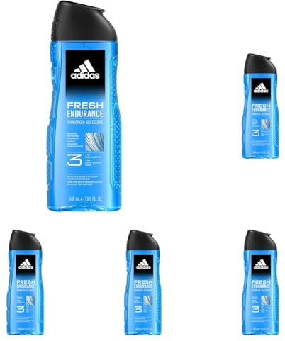 Adidas, Fresh Endurance Gel Doccia Bagnoschiuma 3 in 1 per Corpo, Capelli e Viso, Formula Vegana, 400 ml (Confezione da 5)