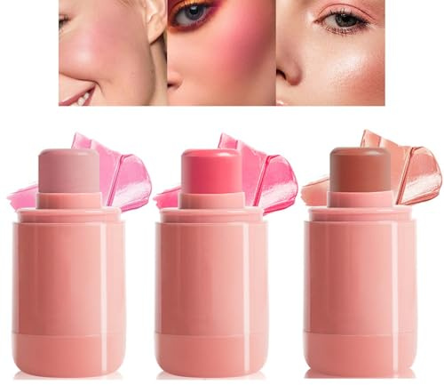 Blush Stick, 3PCS Rouge für Hochpigmentierte Farbe, Leichtes & Atmungsaktives Cream Blush mit Cremige Textur, Langanhaltend & Wasserfest Make Up Blush, Einfach zu verblenden für Einen frischen Look