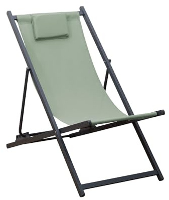 Rebecca Mobili Sdraio da Campeggio, Sedia a Sdraio Pieghevole, Verde Grigio Scuro, Alluminio Poliestere, Schienale Reclinabile, Salvaspazio - Misure HxLxP: 93 x 58 x 92 cm - Art. RE7145