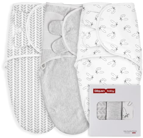 GLLQUEN BABY Swaddles Pucksäck baby 0–3 månader, 100 % ekologisk bomull baby sovsäckar för nyfödda, Öko-Tex 100 sovsäck för småbarn, unisex 3-pack insvept (persikarosa)
