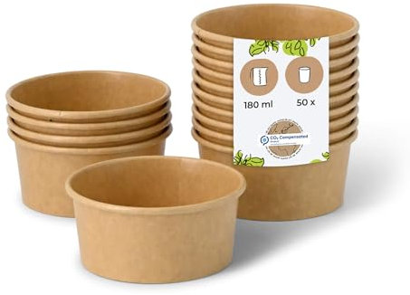 BIOZOYG Pots à Glace en Carton 50 Pièces 100 ml / 4 oz Kraft Pot de Glace Jetables Enduites Bols Coupes à Dessert Gobelets à Glace en Papier à Snacks Gobelets à Crème Yaourt Glacé pour Glacier
