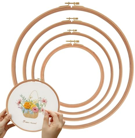 Broderade ringar, liten broderiram set med 4 | Trä justerbar handarbete ring för sömnad projekt dekoration