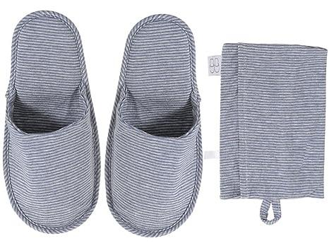 TOVINANNA Ciabatte Uomo da Viaggio Pieghevoli Portatili Suola in Pelle Scamosciata e Tessuto di Cotone, Leggere e Sottili per Viaggi in Aereo Sacchetto Porta Scarpe Colore Casuale