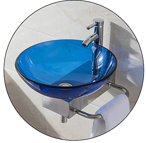 Tempered Glass Vessel Sink - Wall Mounted Artistic Washbasin Bowl Set