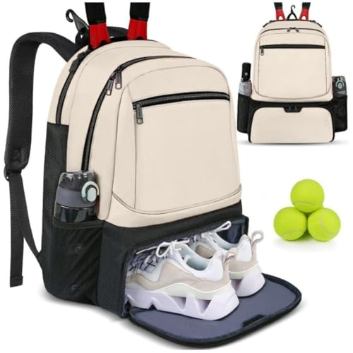 Mochila de tenis con gancho para valla, bolsas para raquetas de bádminton con compartimento separado para zapatos para mujeres y hombres, bolsillo lateral de malla para pelotas de tenis, capacidad